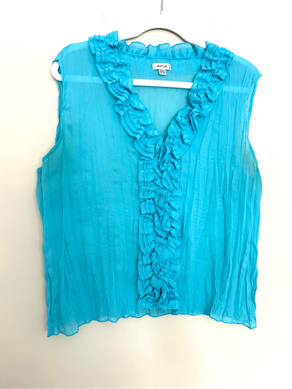 Jaipur Women’s Bright Turquoise Ruffle-Front Sleeveless Blouse
